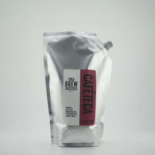 A Silver stand up pouch of Cafeteca's Cold Brew Concentrate